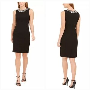 CALVIN KLEIN Faux-Pearl-Trim Sheath Dress Black
